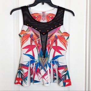 Mauve Peplum Black Net Sleeveless Top Size: L